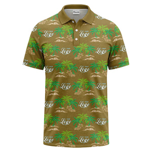 palm trees island scene repeat graphic polo shirt for men