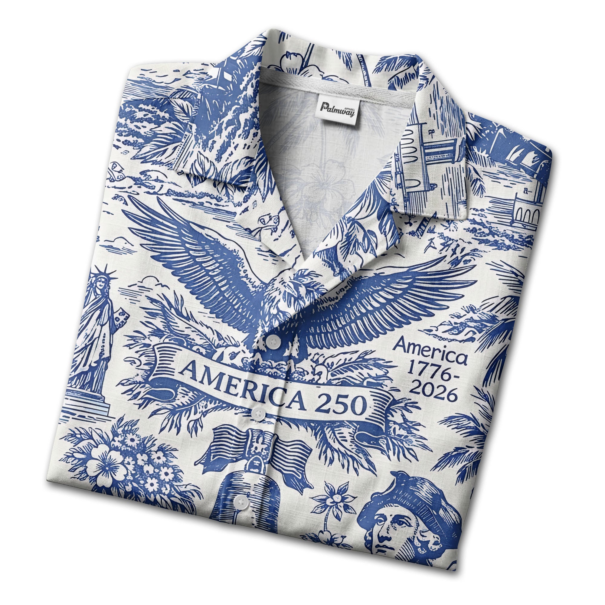 Patriotic American History Toile Hawaiian Shirt With Bald Eagles, Liberty Icons & Aloha Vibes