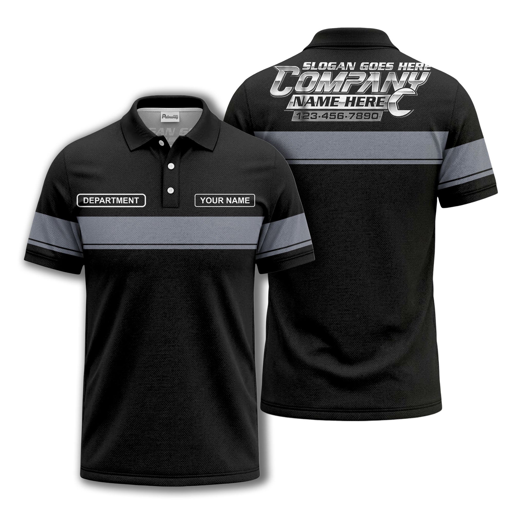 personalized department name gray stripe polo shirt for teams