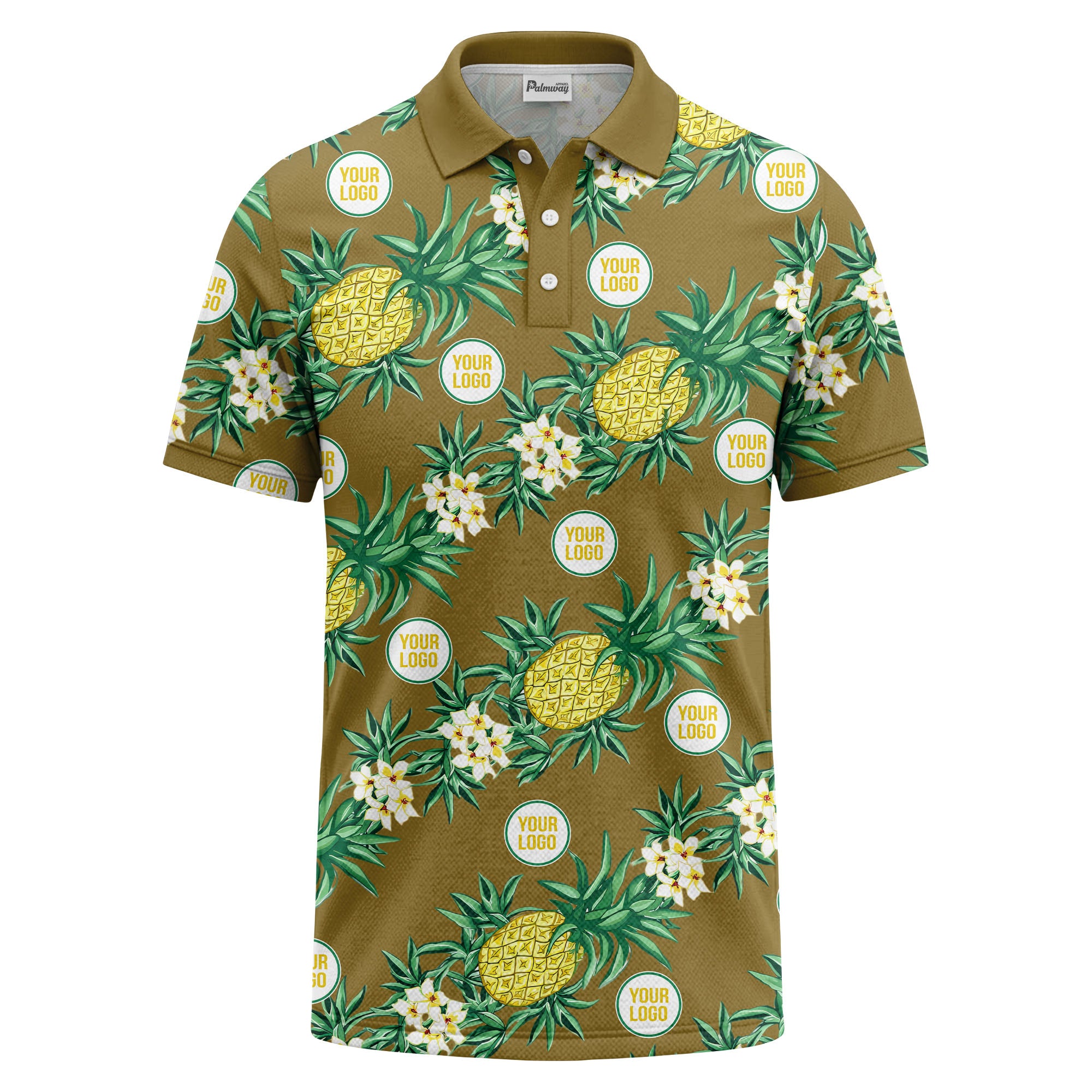 pineapple plumeria repeat pattern black polo shirt for men