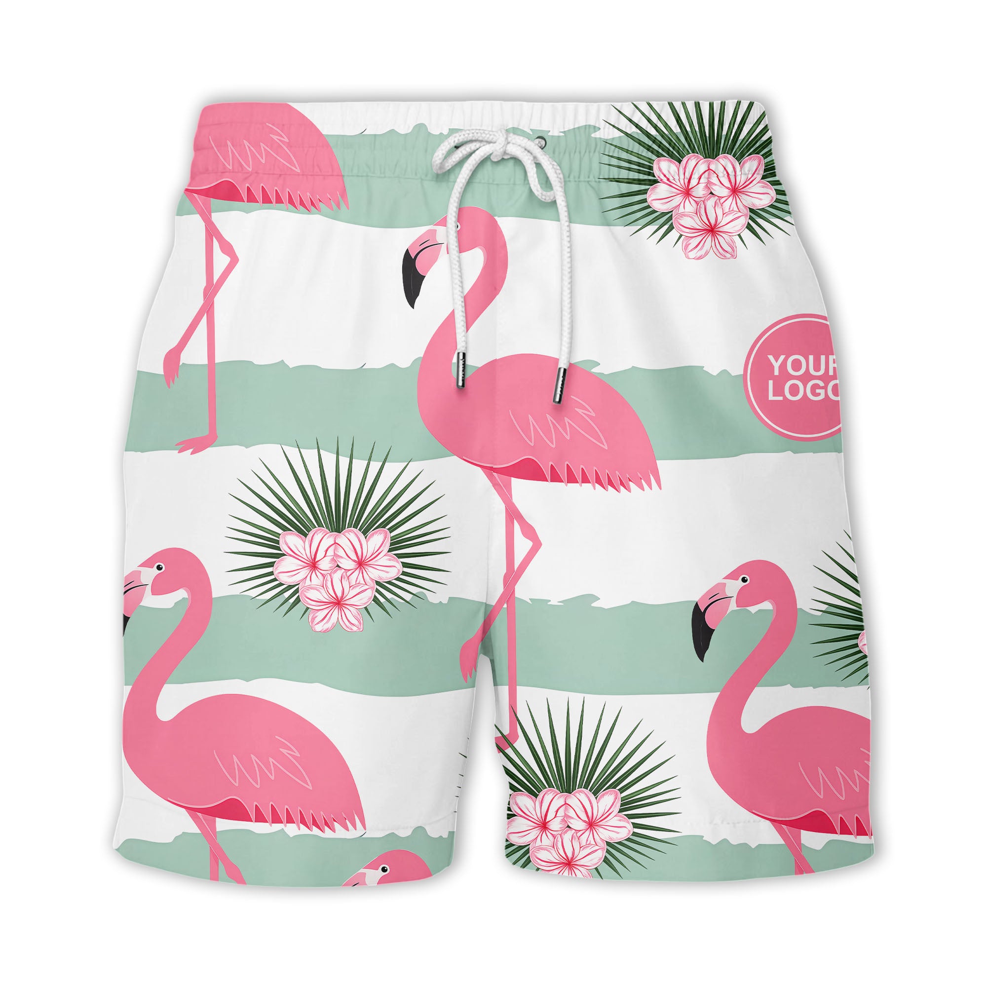 pink flamingos watercolor aloha shirt with mint stripes and tropical flowers hawaiian shirt