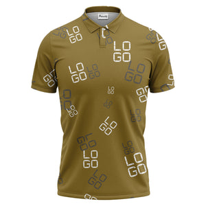 pixelated logo text pattern polo shirt | modern digital all-over design