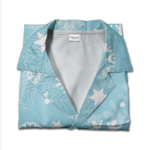 Powder Blue Intricate Snowflake Hawaiian Shirt with Scattered Stars
