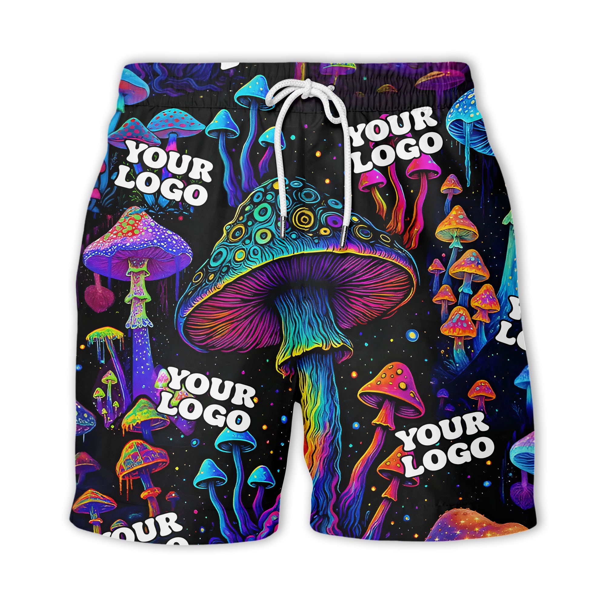 psychedelic neon mushroom forest hawaiian shirt for men