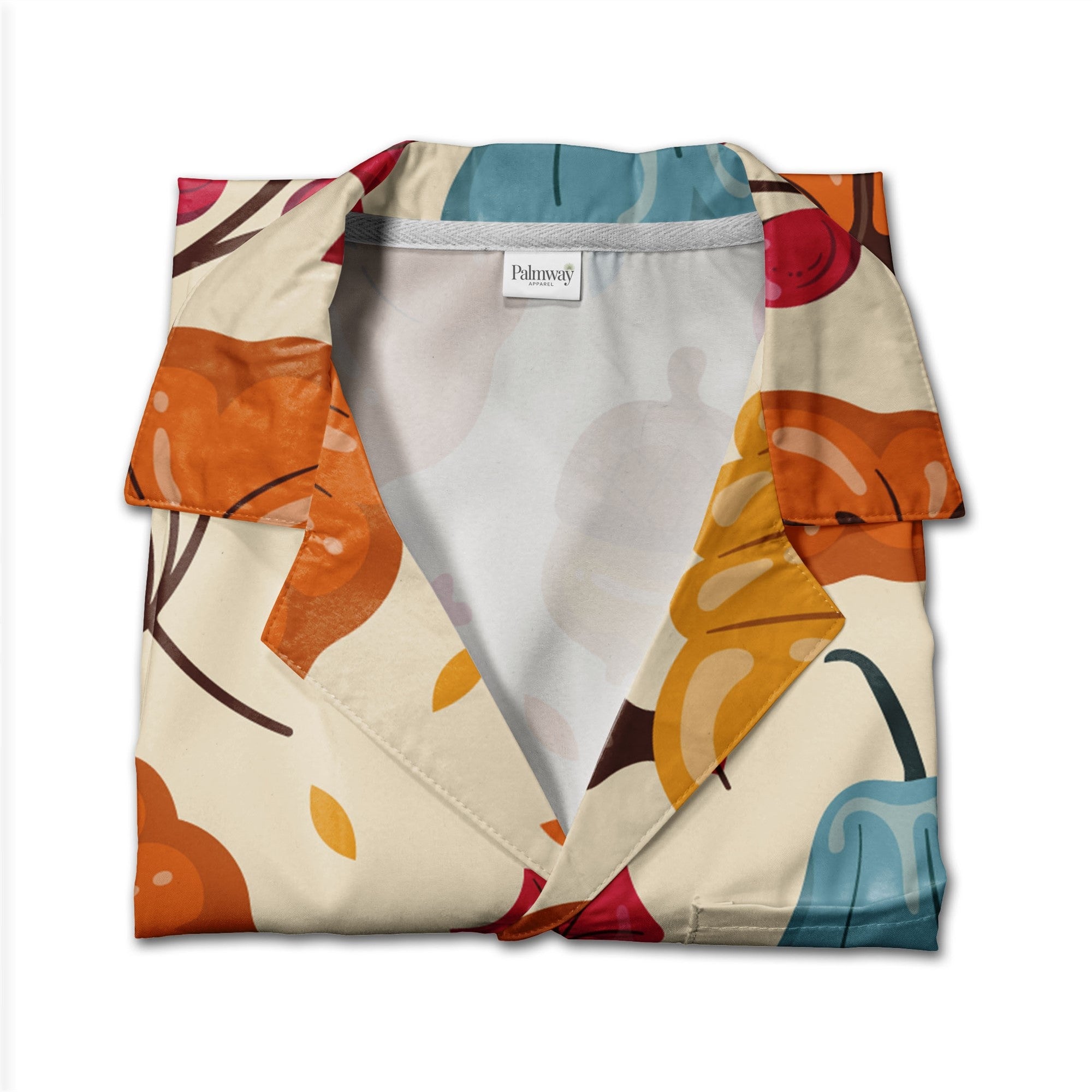 Pumpkin Patch Hawaiian Shirt with Blue Gourds and Red Berry Branches