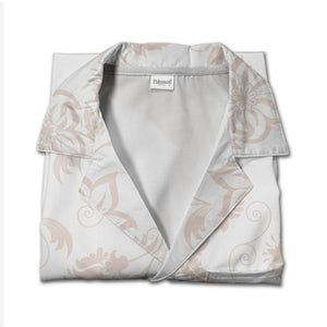 Pure White Damask Blush Hawaiian Shirt with Romantic Scroll Design