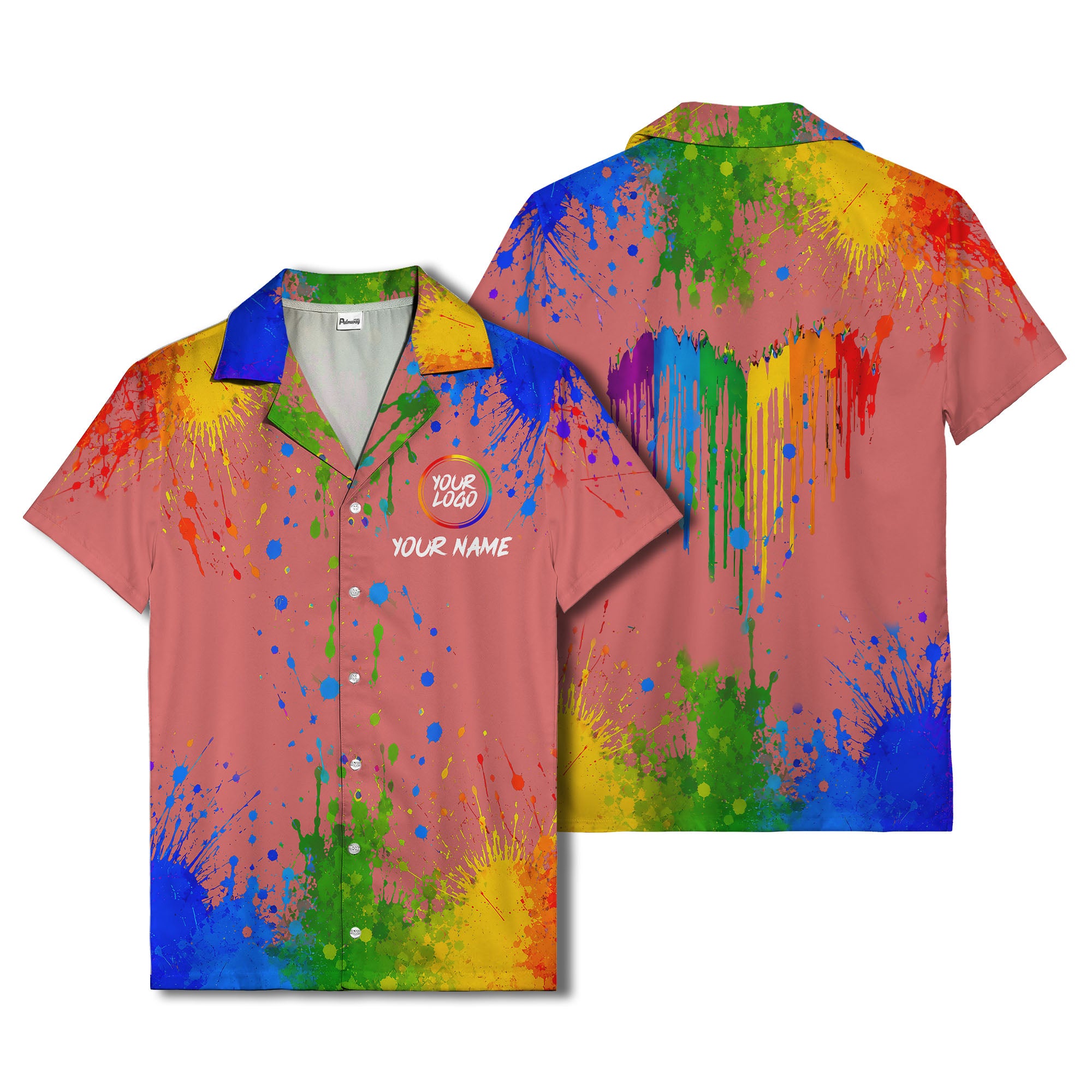rainbow paint splatter abstract art hawaiian shirt with customizable name