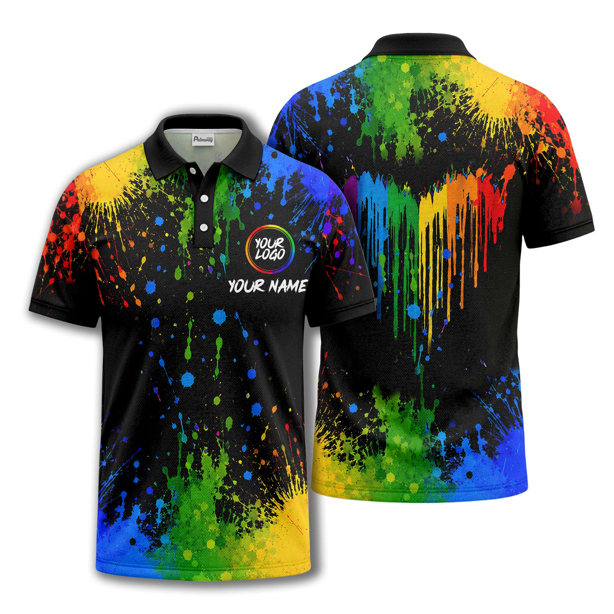 rainbow paint splatter custom logo personalized polo shirt
