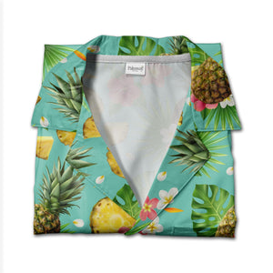 Realistic Pineapple Hawaiian Shirt with Bird of Paradise on Teal