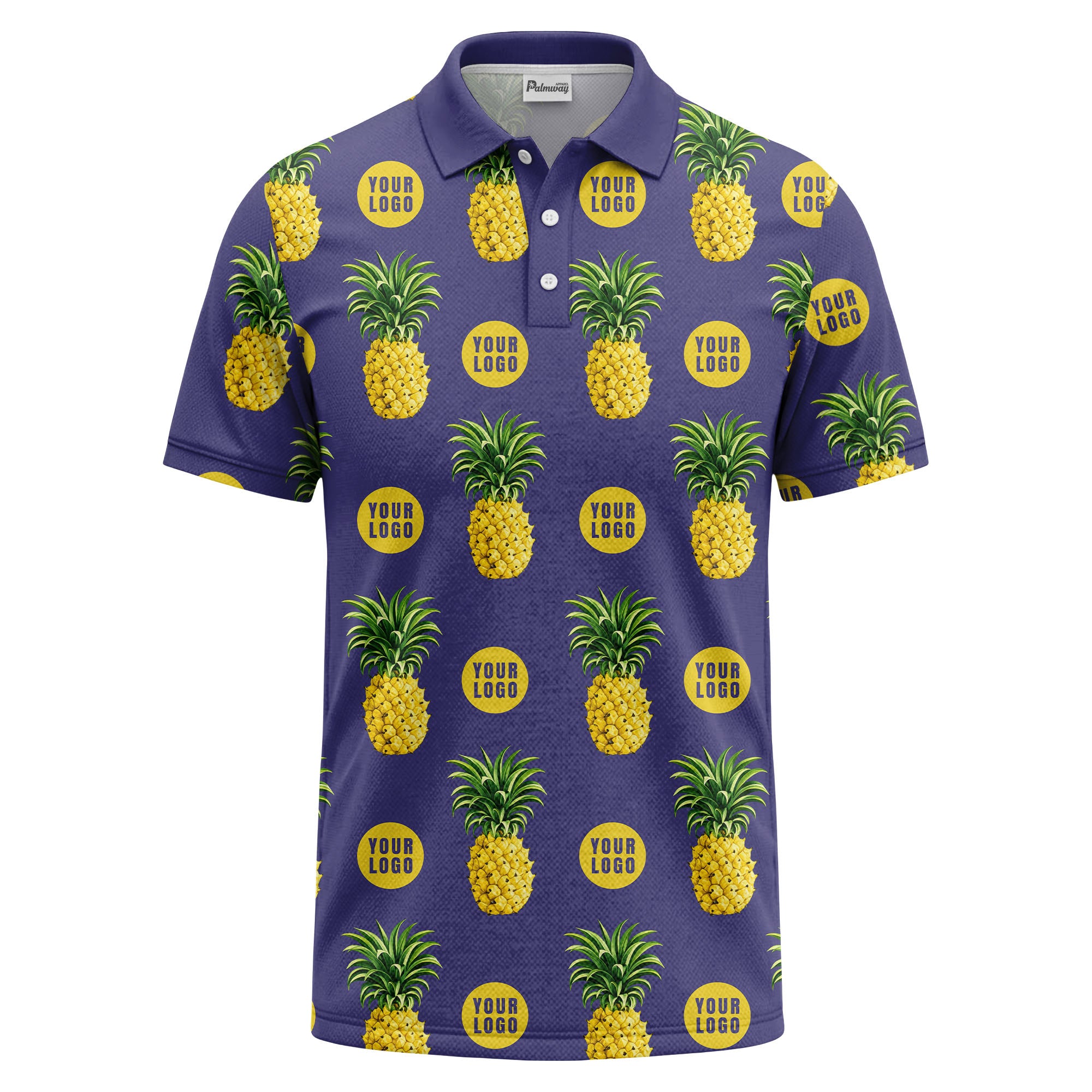 realistic pineapple repeat & custom logo black polo shirt