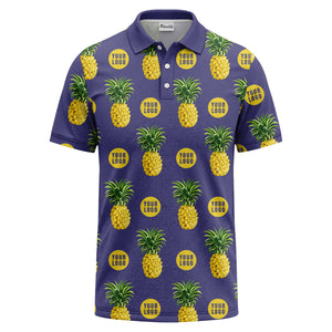 realistic pineapple repeat & custom logo black polo shirt