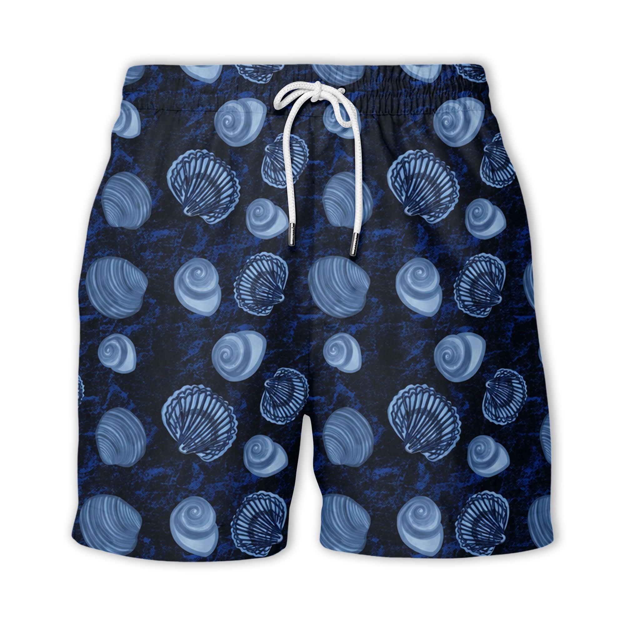 realistic seashell & spiral shell repeat navy blue hawaiian shirt