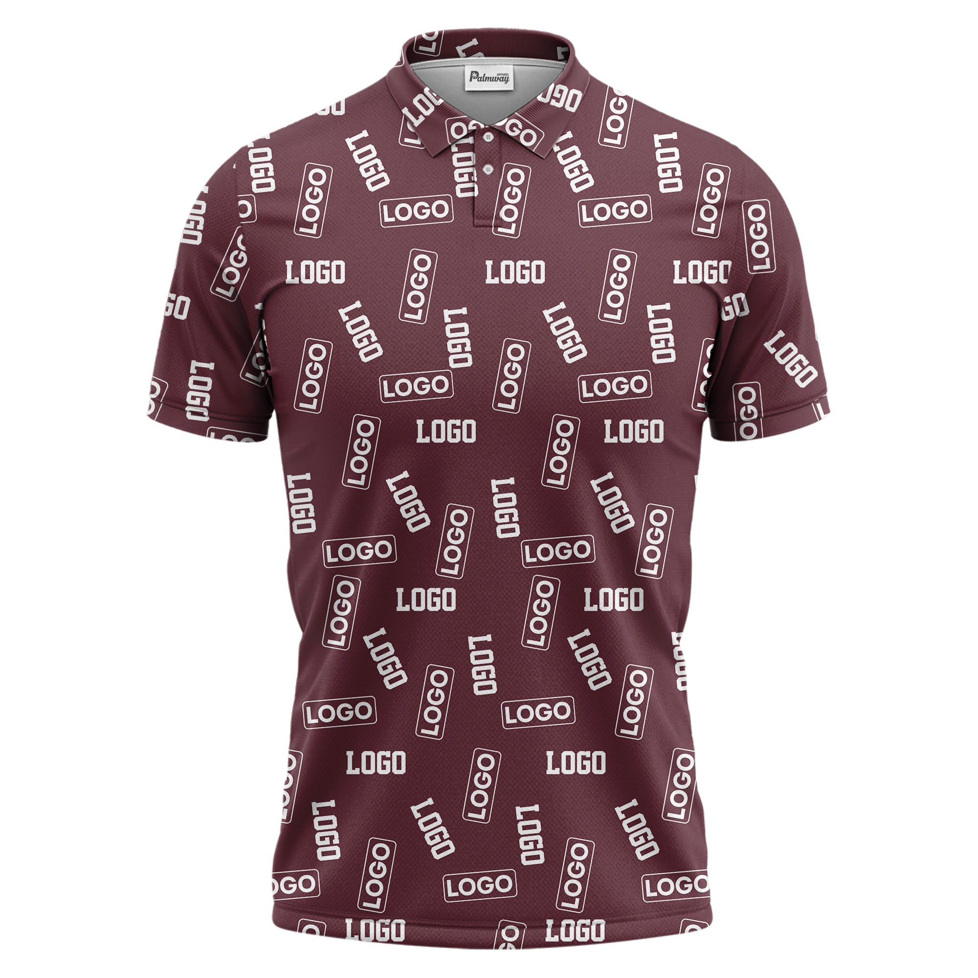 repeating logo splash blue white illustrated fun polo shirt for men