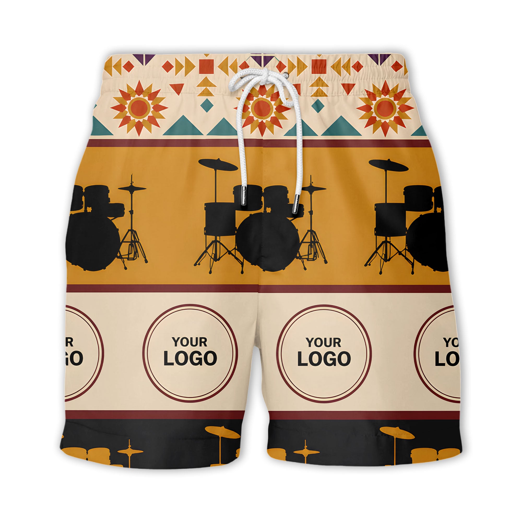 retro drum kits & sunburst geometric border hawaiian shirt