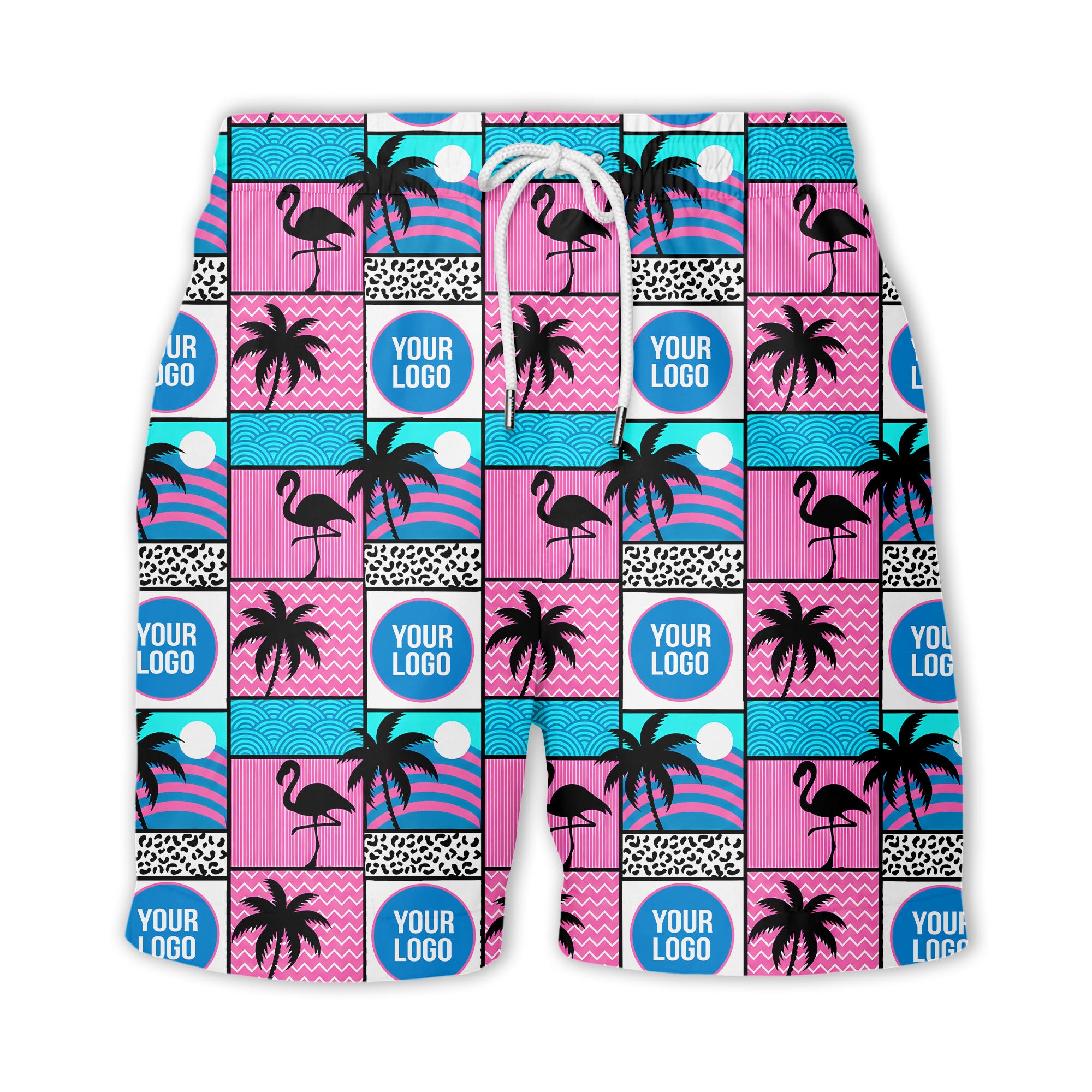retro pink flamingos & palm trees 1980s hawaiian shirt