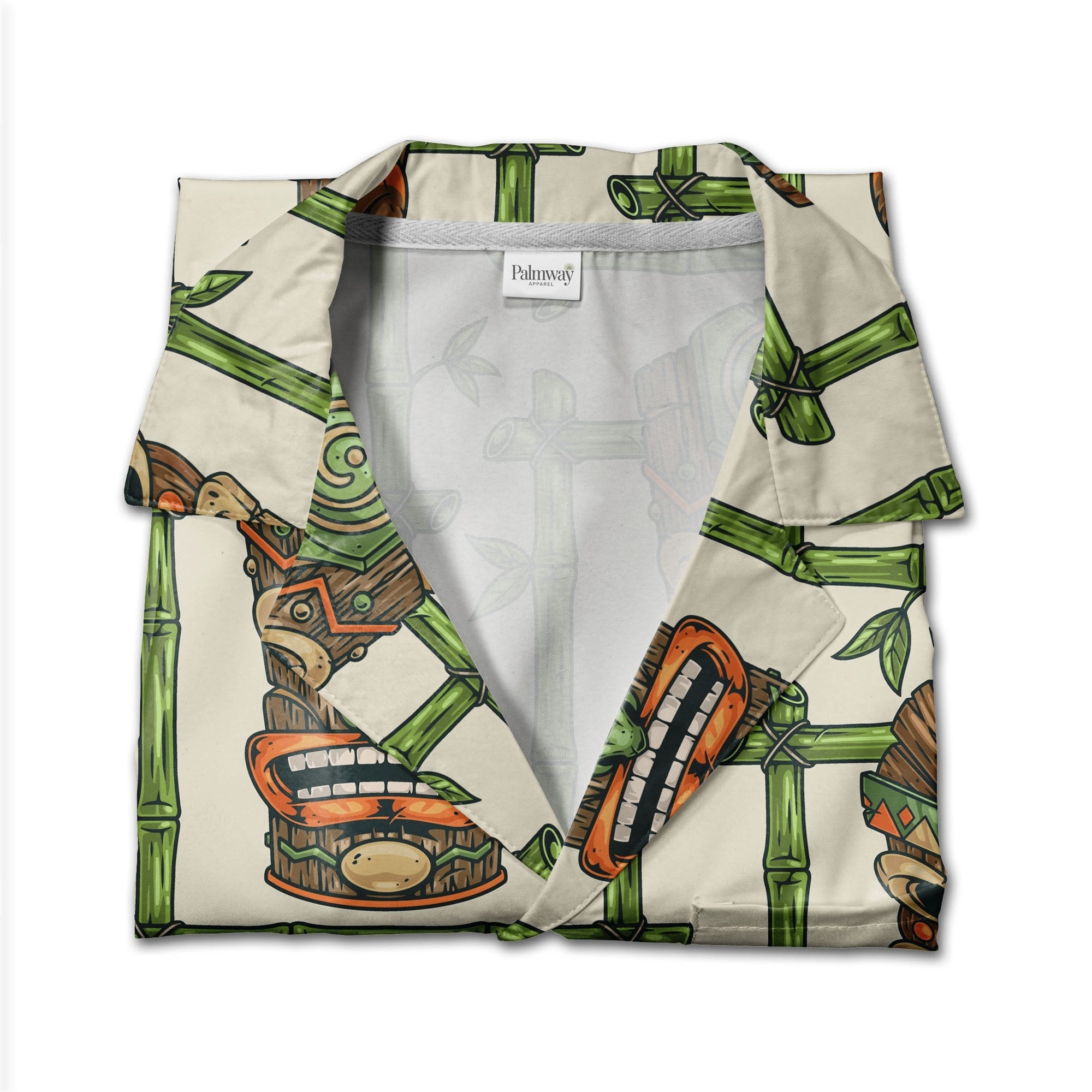 Retro Tiki Mask Hawaiian Shirt with Bamboo Frames on Cream