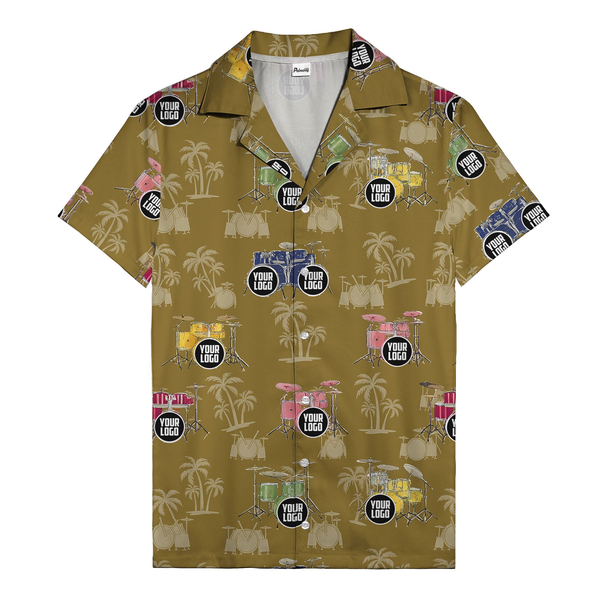 rockin' drum kits & palm trees repeat hawaiian shirt for musicians