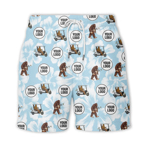 sasquatch golfing bigfoot floral hawaiian shirt with golf carts & clubs