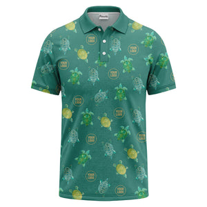 sea turtle repeat black teal golf polo shirt for men