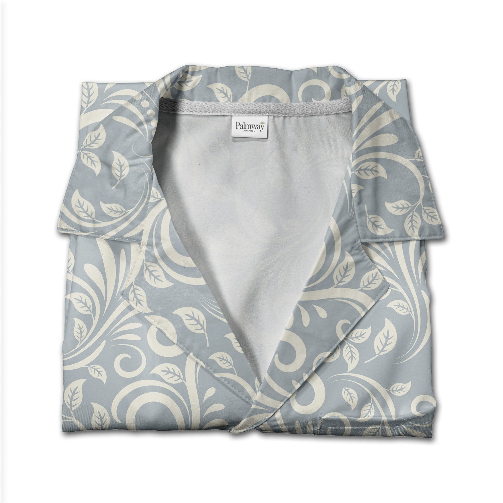 Serene Damask Hawaiian Shirt with Ornamental Scrolls in Pale Blue Gray