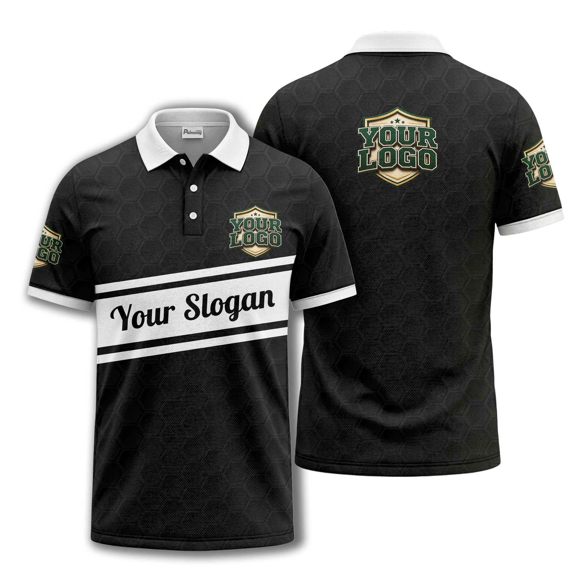 shield logo stars hexagon pattern polo shirt for men