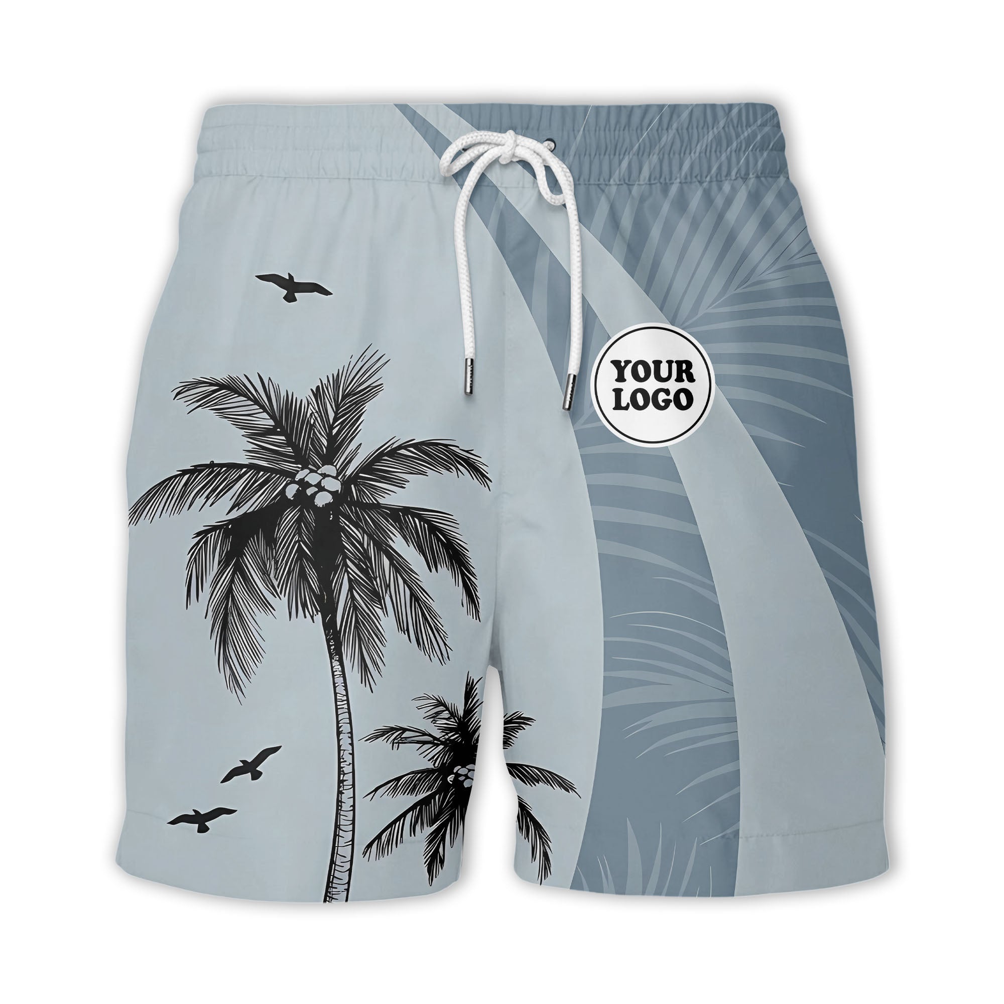 slate blue palm silhouettes with flying birds tropical hawaiian shirt