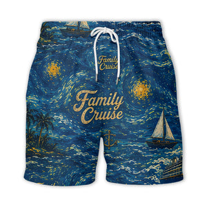 starry night sailboats & cruise ships palm tree hawaiian shirt