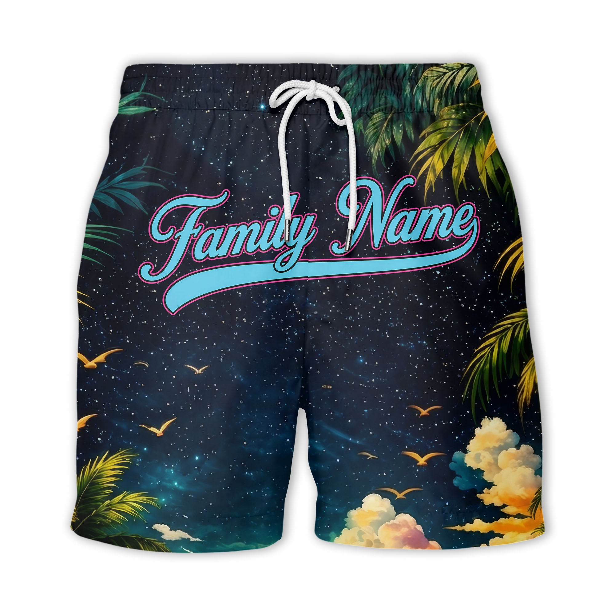 starry night sunset palm trees & hibiscus hawaiian shirt