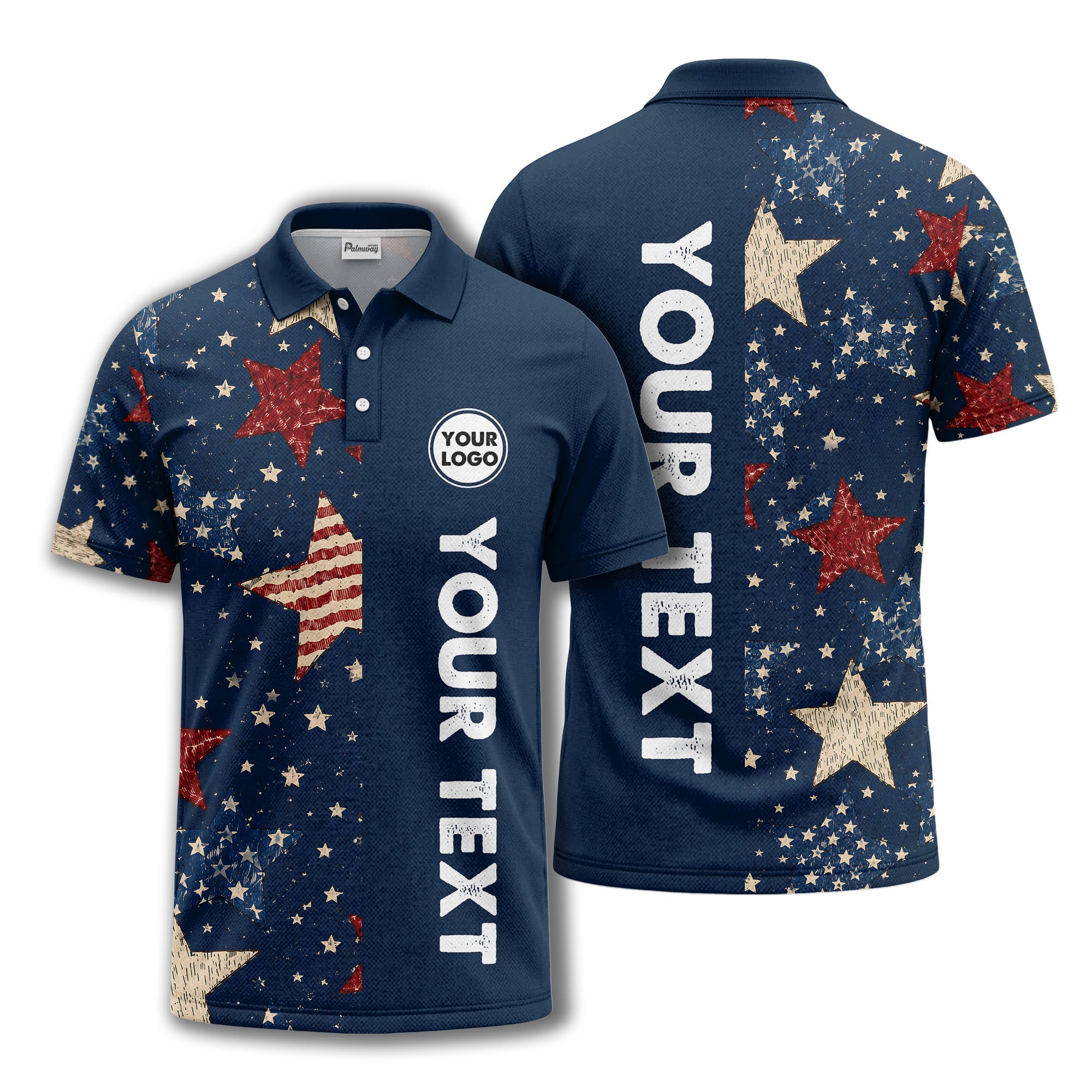 stars & stripes texas map patriotic polo shirt in navy blue