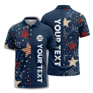 stars & stripes texas map patriotic polo shirt in navy blue