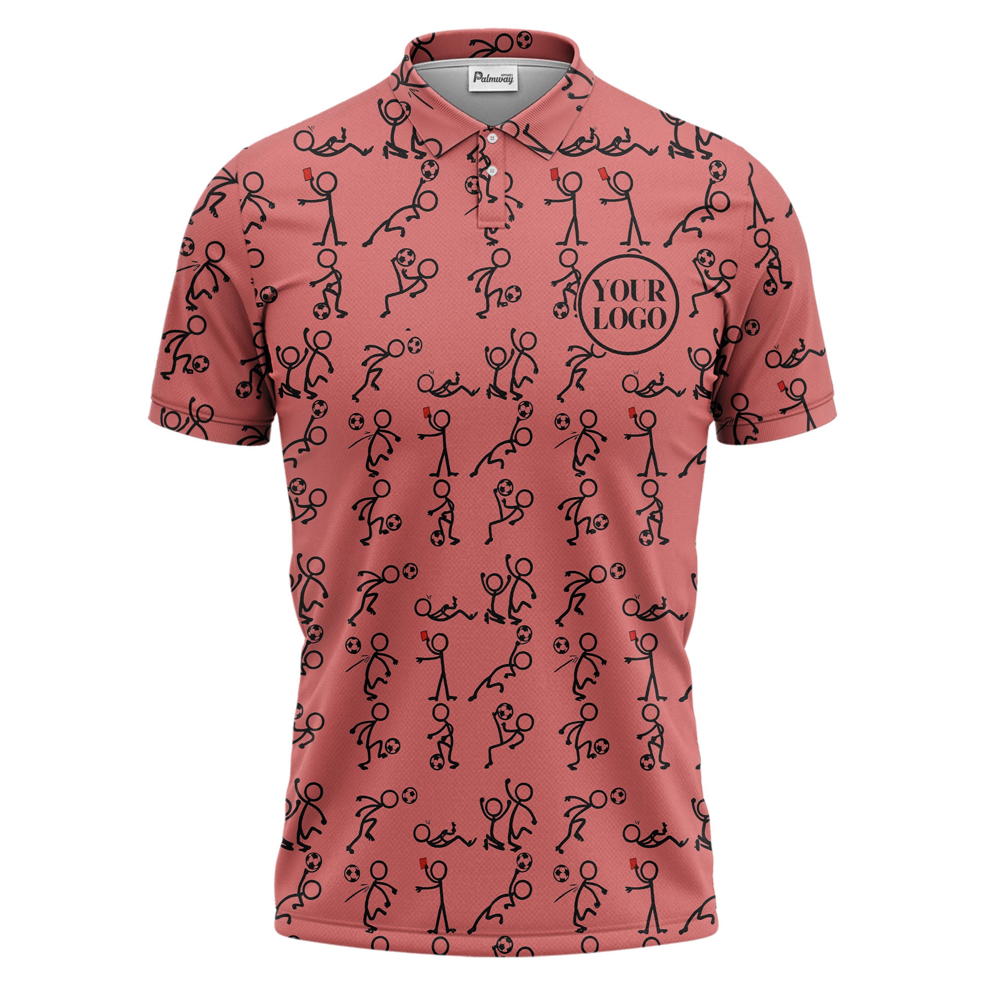 stick figure soccer players & balls cartoon polo shirt for men