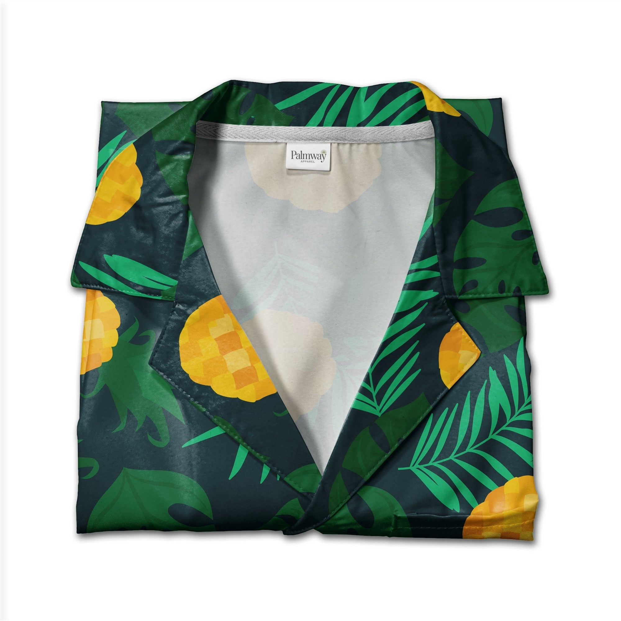Stylized Pineapple Hawaiian Shirt with Monstera on Dark Teal