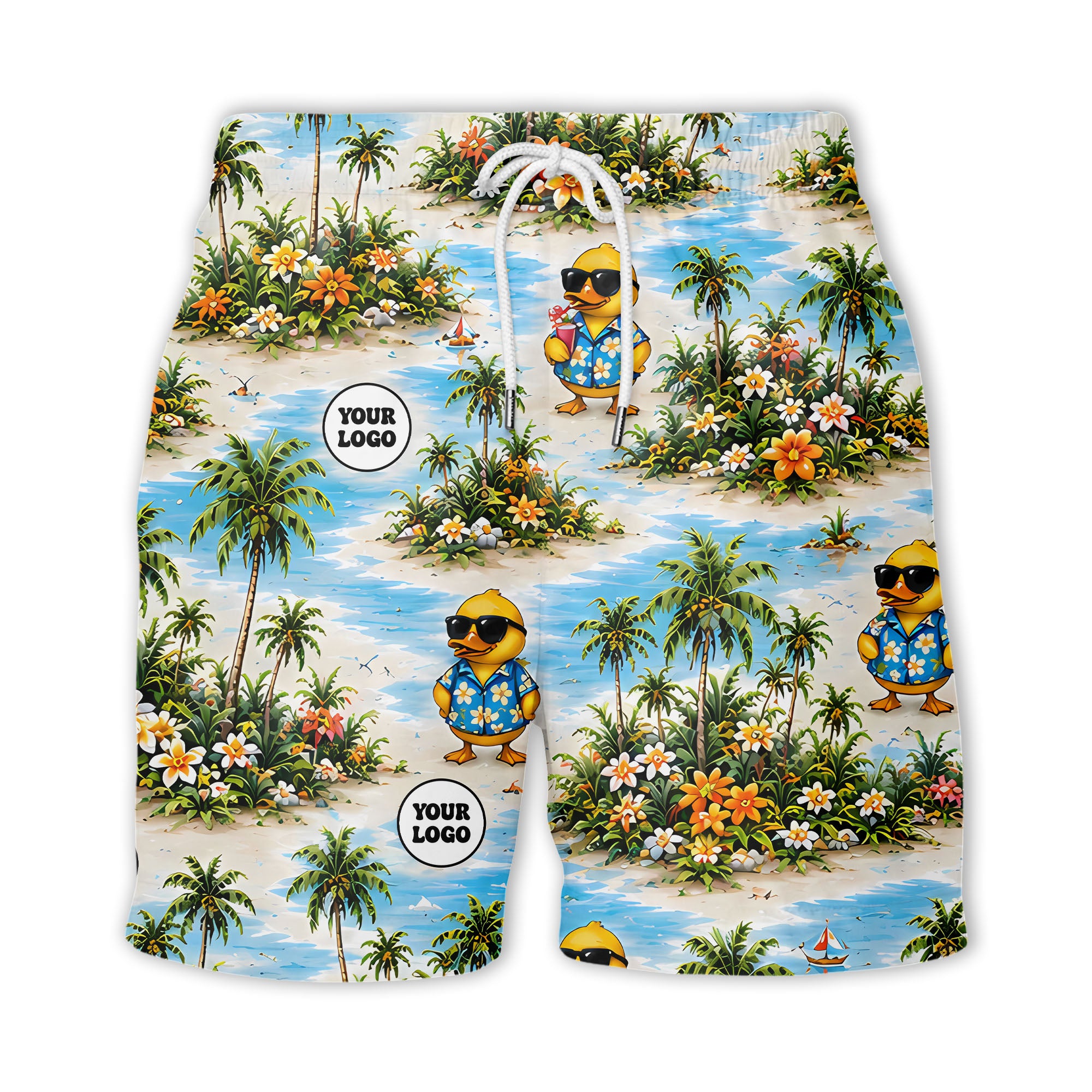 sunglasses ducks & palm trees beach scene hawaiian shirt for men