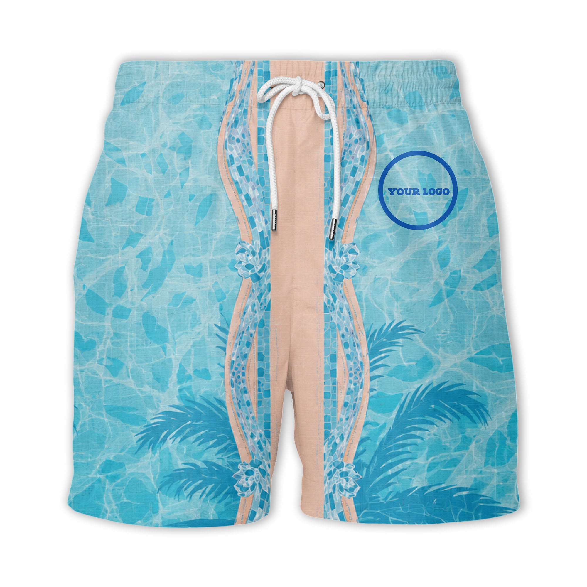 swimming pool mosaic palm trees watercolor hawaiian shirt