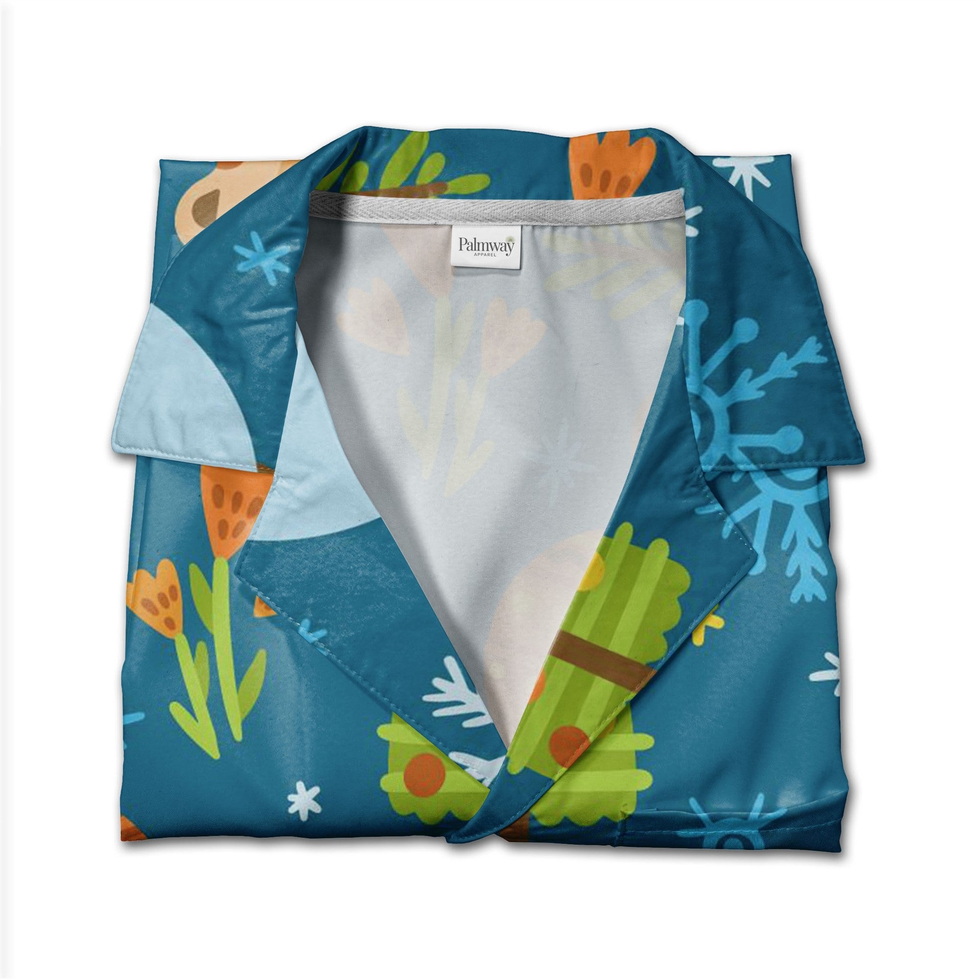 Teal Winter Wonderland Hawaiian Shirt with Deer and Snowman Motifs