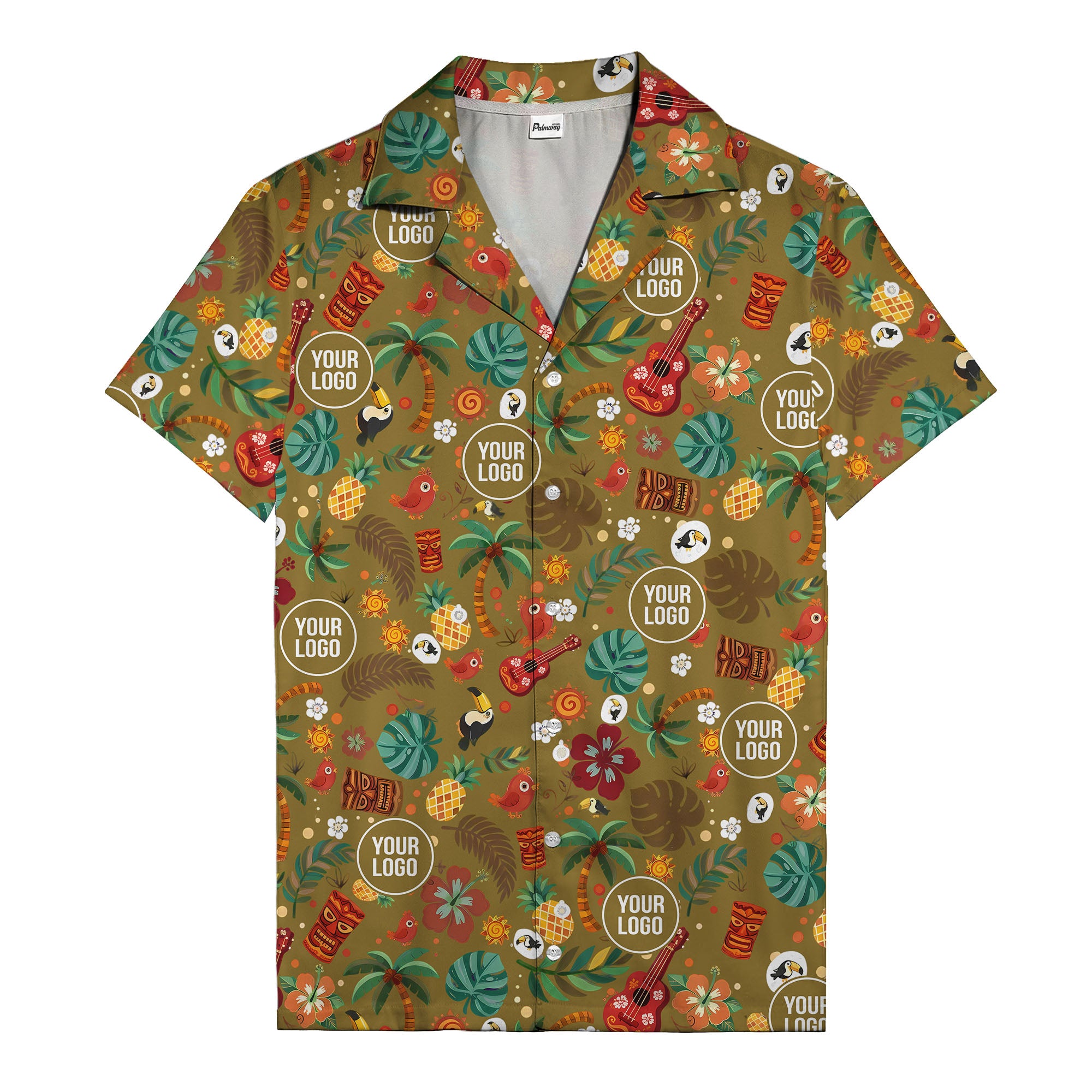 tiki masks & pineapples watercolor hawaiian shirt with toucans & ukuleles