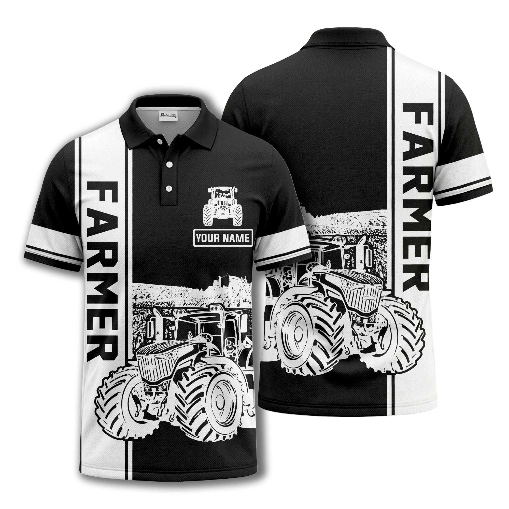 tractor farm scene graphic illustration polo shirt for men