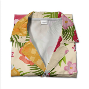 Tropical Pineapple Hawaiian Shirt with Hibiscus and Palm Fronds