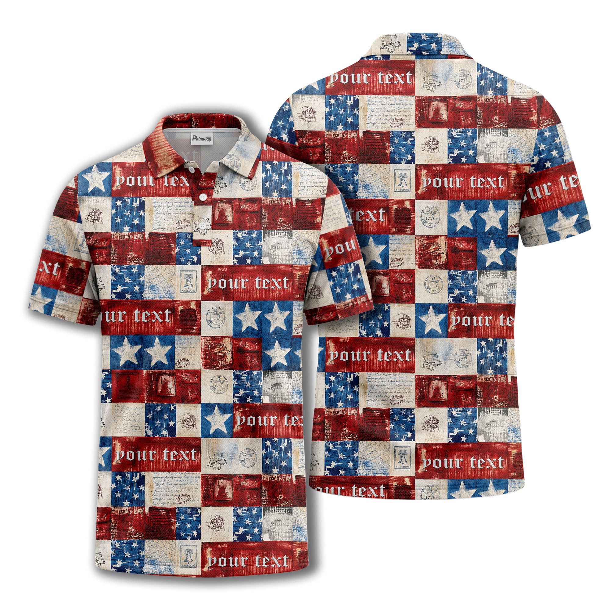 vintage american flag stars & stripes patchwork liberty bell polo shirt