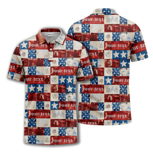 vintage american flag stars & stripes patchwork liberty bell polo shirt