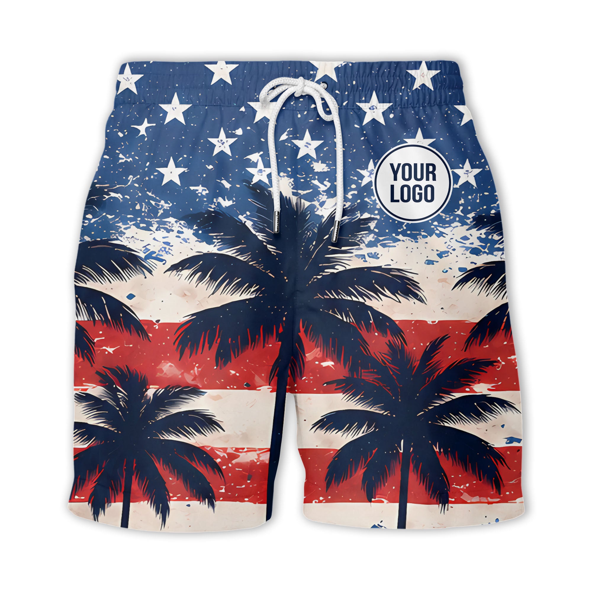 watercolor american flag & palm trees patriotic hawaiian shirt