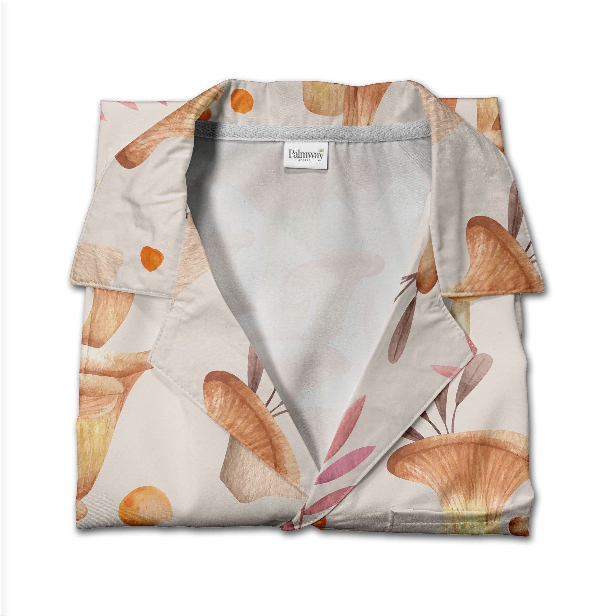 Watercolor Chanterelle Mushroom Hawaiian Shirt with Snails and Pink Leaves