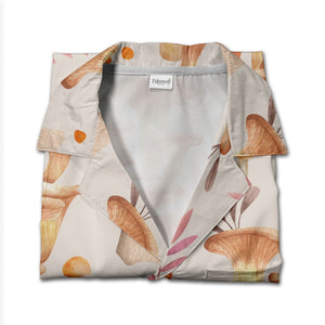 Watercolor Chanterelle Mushroom Hawaiian Shirt with Snails and Pink Leaves