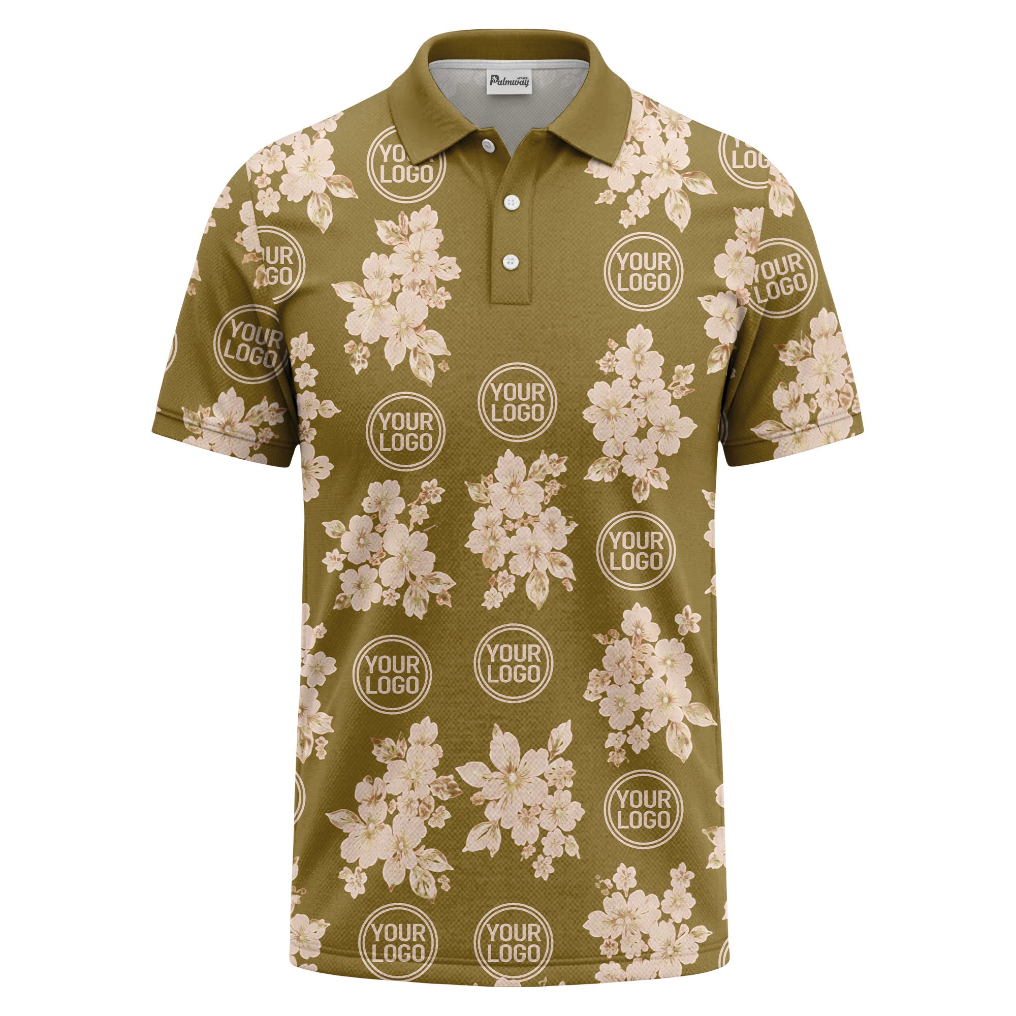 watercolor cherry blossom custom logo repeat polo shirt in black