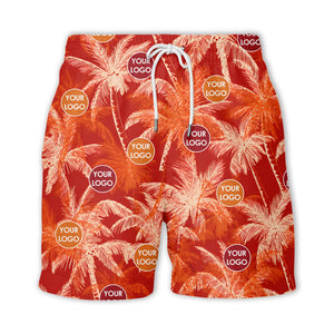 watercolor coral red palm tree & logo hawaiian beach vacation shirt hawaiian shirt