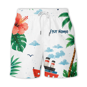 watercolor cruise ship hibiscus palm ocean wave hawaiian shirt