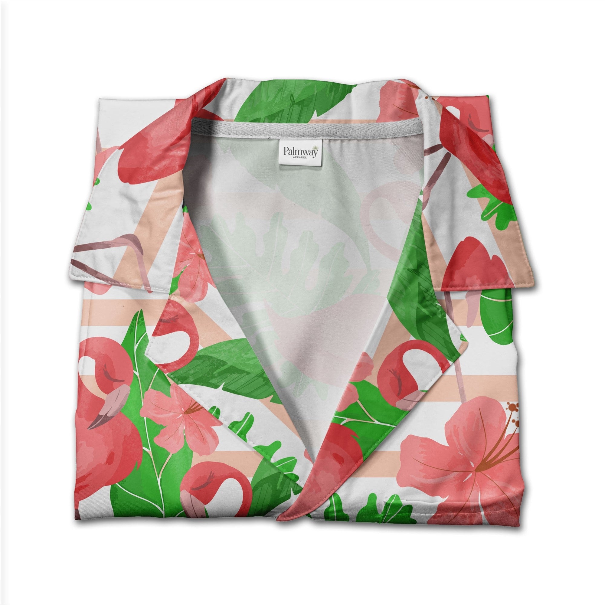 Watercolor Flamingo and Hibiscus Hawaiian Shirt Pink Stripes