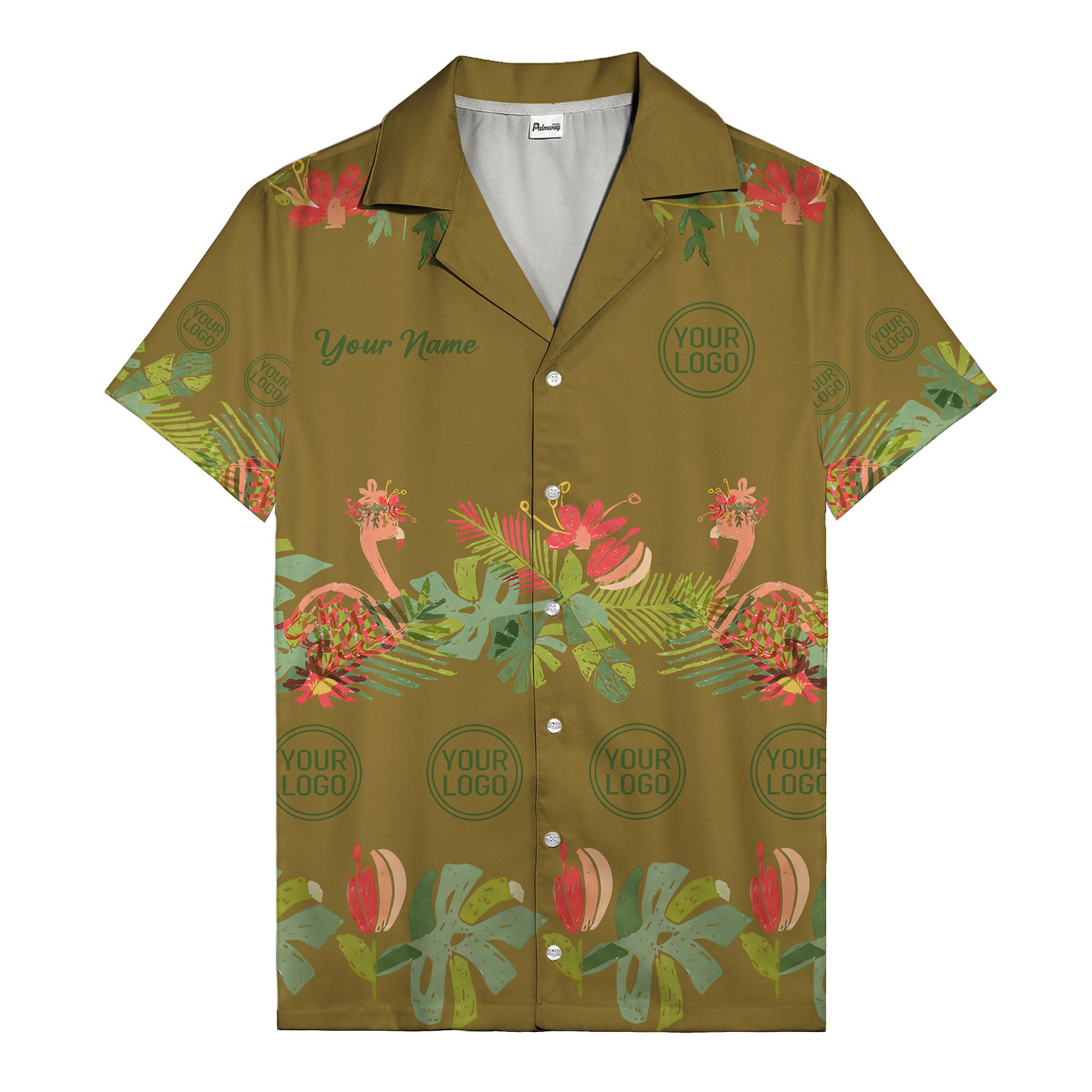 watercolor flamingo palm tropical flowers black hawaiian shirt