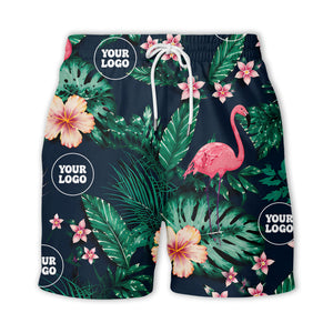 watercolor flamingos among palm leaves & hibiscus navy hawaiian shirt
