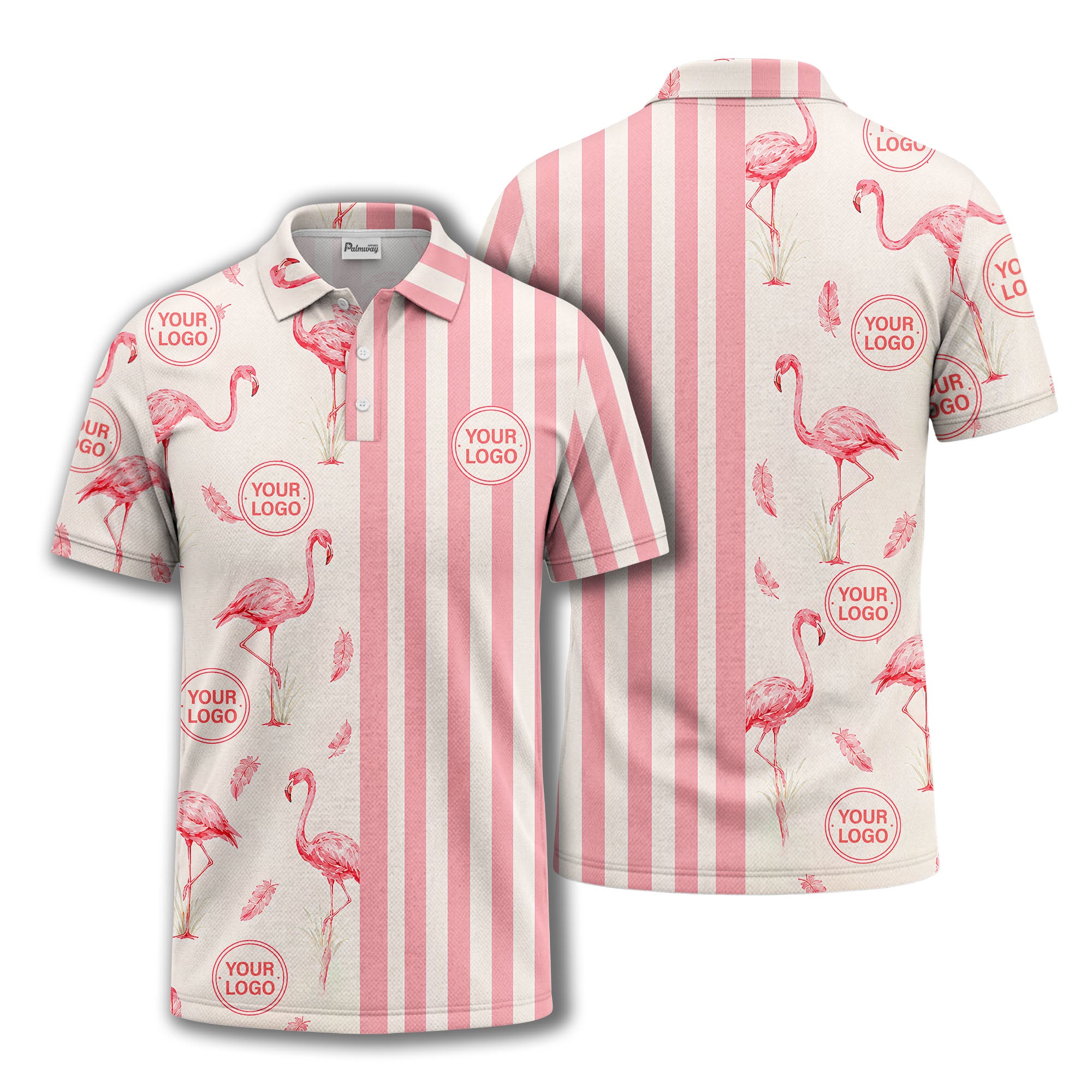 watercolor flamingos feather stripes golf polo shirt for men